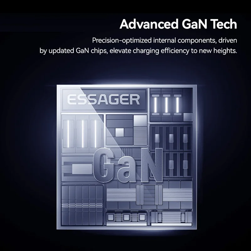 ESSAGER US-Stecker 65W GaN Ultraflacher Reiseladegerät USB-C + USB-A Schnellladegerät für MacBook iPhone iPad - Schwarz