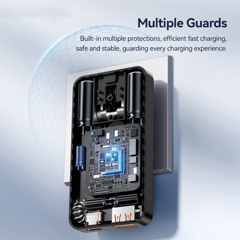 ESSAGER US-Stecker 65W GaN Ultraflacher Reiseladegerät USB-C + USB-A Schnellladegerät für MacBook iPhone iPad - Schwarz