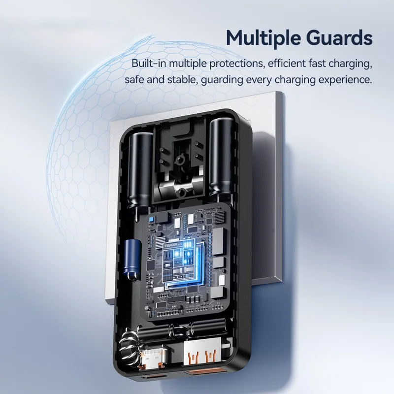 ESSAGER 65W GaN Ultraflacher Reiseladegerät USB-C + USB-A Schnellladegerät für MacBook iPhone iPad – EU-Stecker