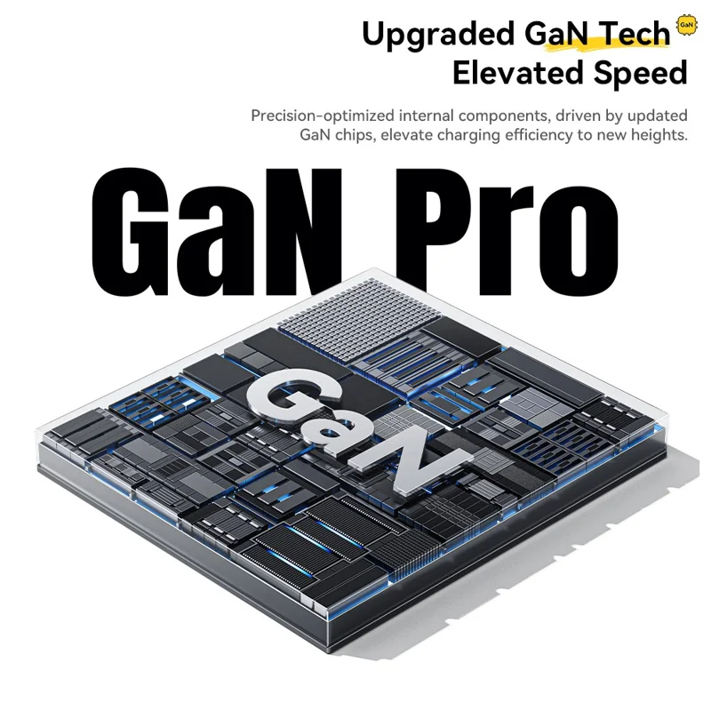 ESSAGER US-Stecker 65W Schnellladegerät GaN Reiseladegerät USB-C + USB-A Netzteil mit einziehbarem Kabel - Schwarz