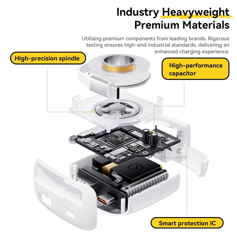 ESSAGER US-Stecker 65W Schnellladegerät GaN Reiseladegerät USB-C + USB-A Netzteil mit einziehbarem Kabel - Schwarz