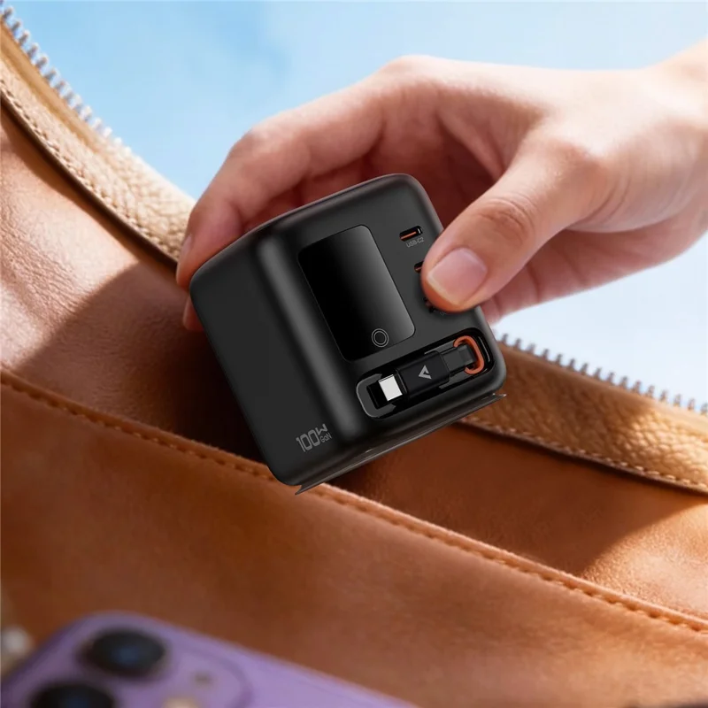 ACEFAST Z10 100W GaN Desktop-Ladegerät mit TFT-Display, 2 USB-C + USB-A, 3-Port-Adapter mit einziehbarem Kabel – EU-Stecker