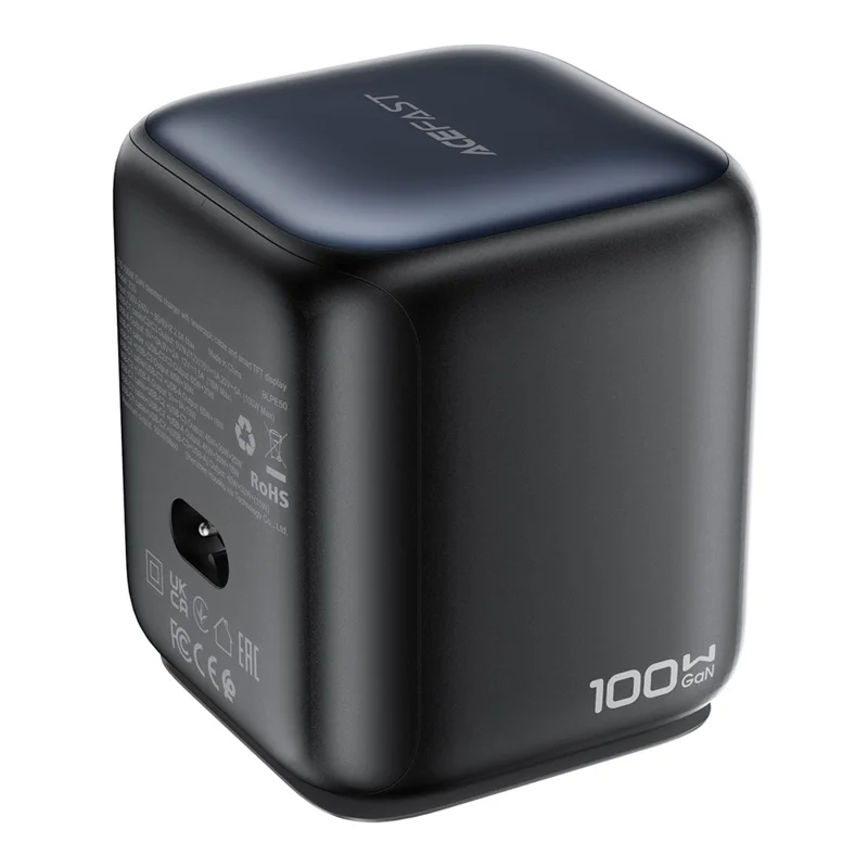 ACEFAST Z10 100W GaN Desktop-Ladegerät mit TFT-Display, 2 USB-C + USB-A, 3-Port-Adapter mit einziehbarem Kabel – EU-Stecker