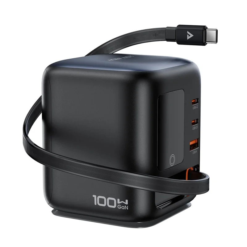 ACEFAST Z10 100W GaN Desktop-Ladegerät mit TFT-Display, 2 USB-C + USB-A, 3-Port-Adapter mit einziehbarem Kabel – EU-Stecker