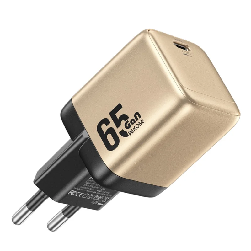 WEKOME WU-09 Chargeur GaN 65 W Type-C PD QC Adaptateur de charge rapide, Prise UE - Or