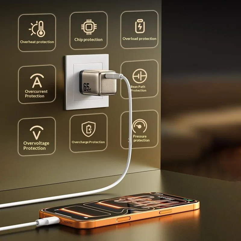 WEKOME WU-09 Chargeur GaN 65 W Type-C PD QC Adaptateur de charge rapide, Prise UE - Or