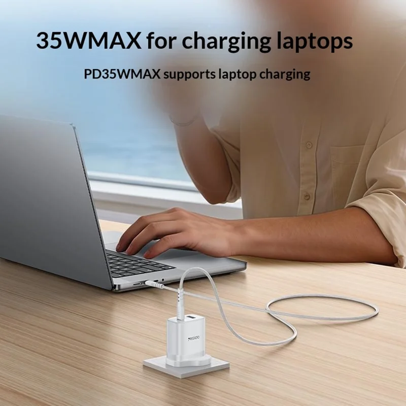YESIDO YC154 UK Plug PD 35W USB-C + QC 18W USB-A Wall Charger Dual Port Fast Charging Adapter with 1m Type-C Cable - White