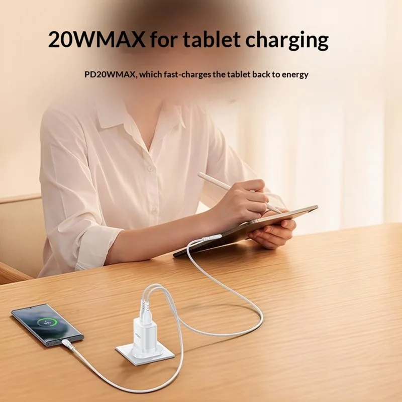 YESIDO YC152 UK Plug PD 20W USB-C + QC 18W USB-A Wall Charger Dual Port Fast Charging Adapter with 1m Type-C Cable - White