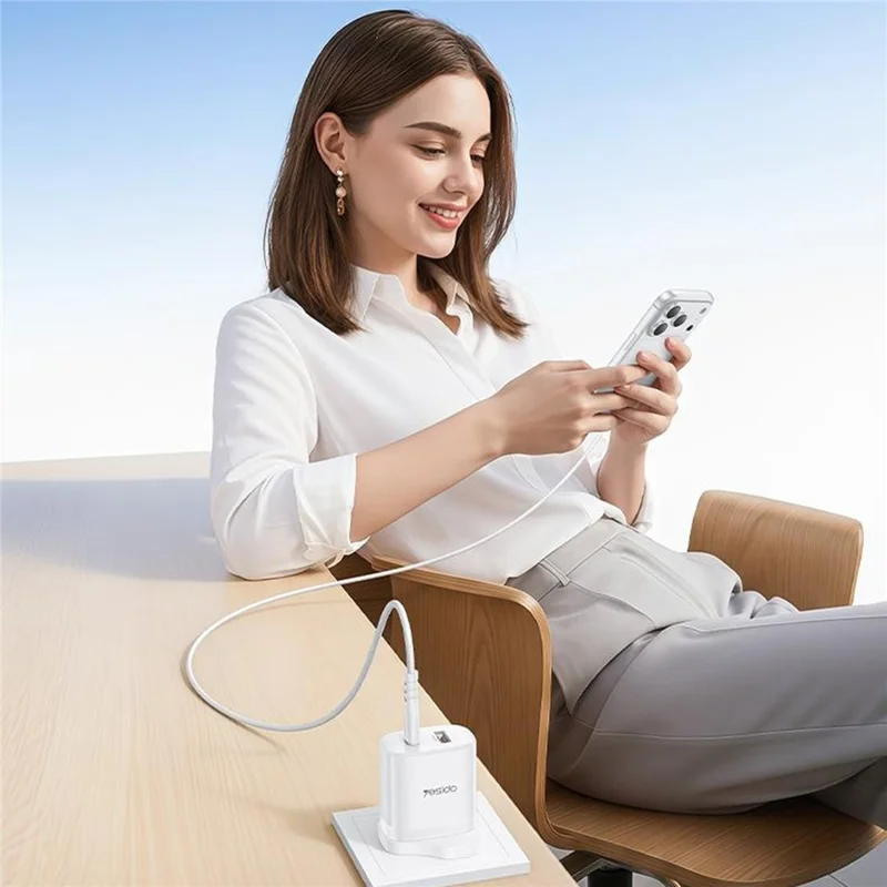 YESIDO YC152 UK Plug PD 20W USB-C + QC 18W USB-A Wall Charger Dual Port Fast Charging Adapter with 1m Type-C Cable - White