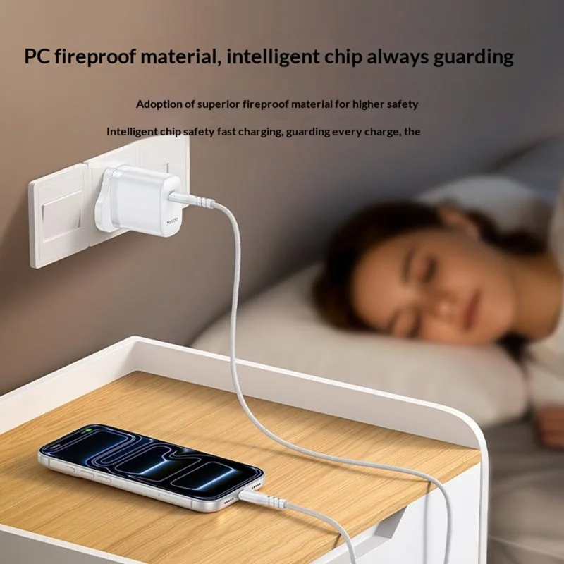 YESIDO YC151 UK Plug PD 20W USB-C Fast Charging Adapter Wall Charger with 1m Type-C Cable for iPhone iPad - White