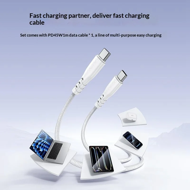 YESIDO YC110 EU Plug PD 45W USB-C + QC 18W USB-A Wall Charger Dual Port Fast Charging Adapter with 1m Type-C Cable - White