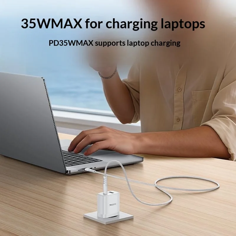 YESIDO YC108 EU Plug PD 35W USB-C + QC 18W USB-A Wall Charger Dual Port Fast Charging Adapter with 1m Type-C Cable - White