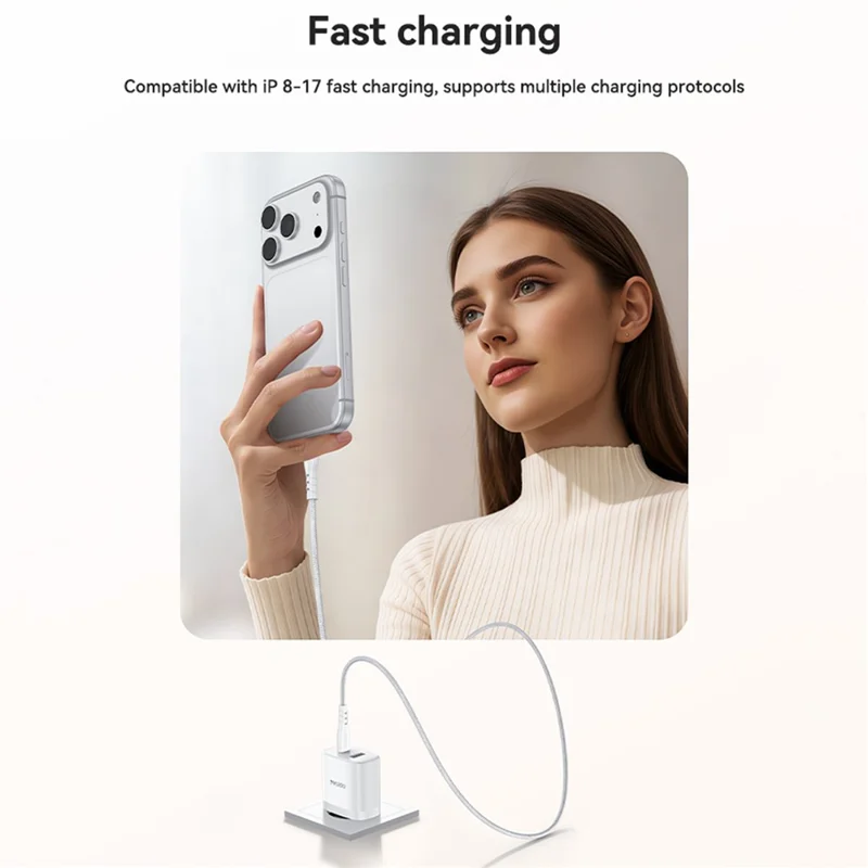 YESIDO YC108 EU Plug PD 35W USB-C + QC 18W USB-A Wall Charger Dual Port Fast Charging Adapter with 1m Type-C Cable - White