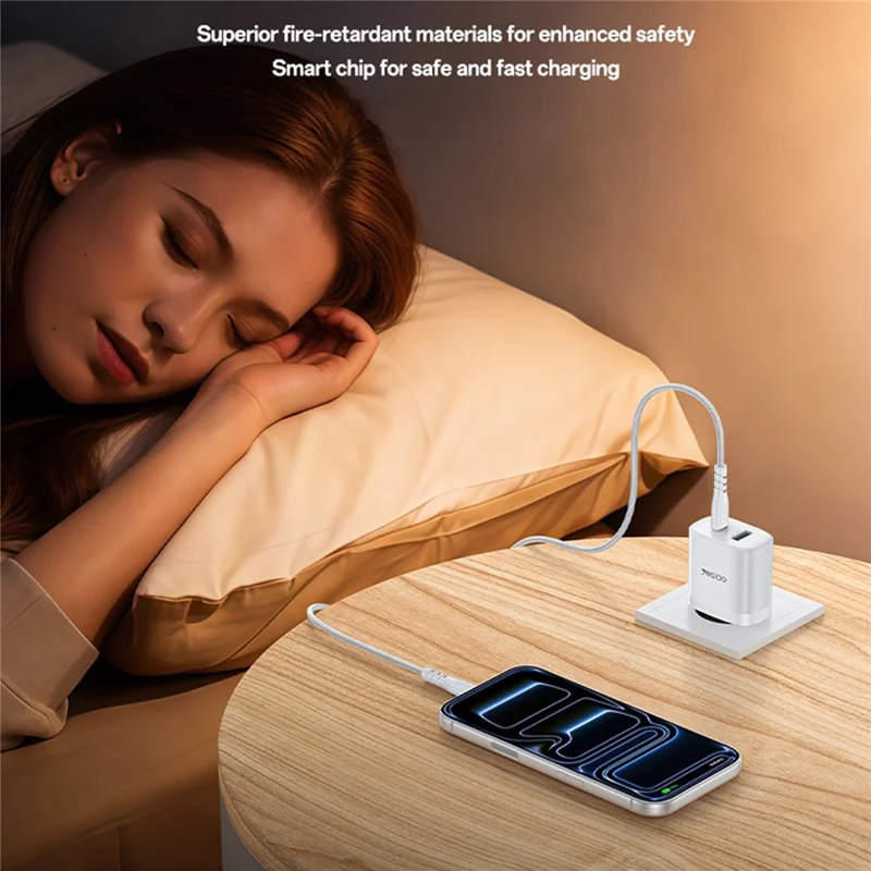 YESIDO YC108 EU Plug PD 35W USB-C + QC 18W USB-A Wall Charger Dual Port Fast Charging Adapter with 1m Type-C Cable - White