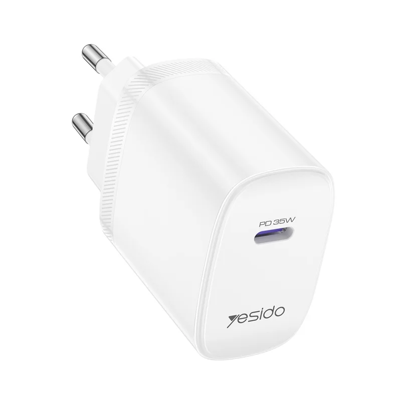 YESIDO YC107 EU Plug PD 35W USB-C Wall Charger Fast Charging Adapter with 1m Type-C Cable for Laptop Phone - White