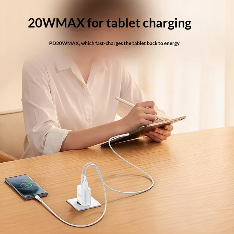 YESIDO YC106 EU Plug PD 20W USB-C + QC 18W USB-A Wall Charger Dual Port Fast Charging Adapter with 1m Type-C Cable - White