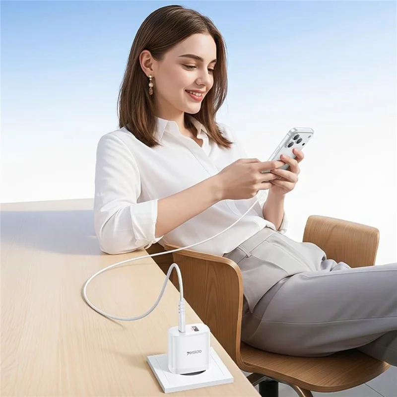 YESIDO YC106 EU Plug PD 20W USB-C + QC 18W USB-A Wall Charger Dual Port Fast Charging Adapter with 1m Type-C Cable - White