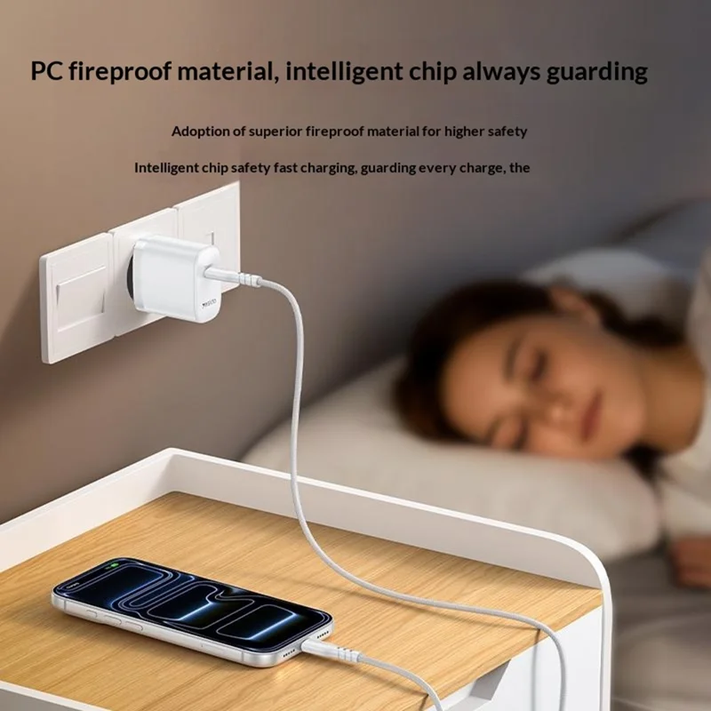 YESIDO YC105 EU Plug PD 20W USB-C Fast Charging Adapter Wall Charger with 1m Type-C Cable for iPhone iPad - White