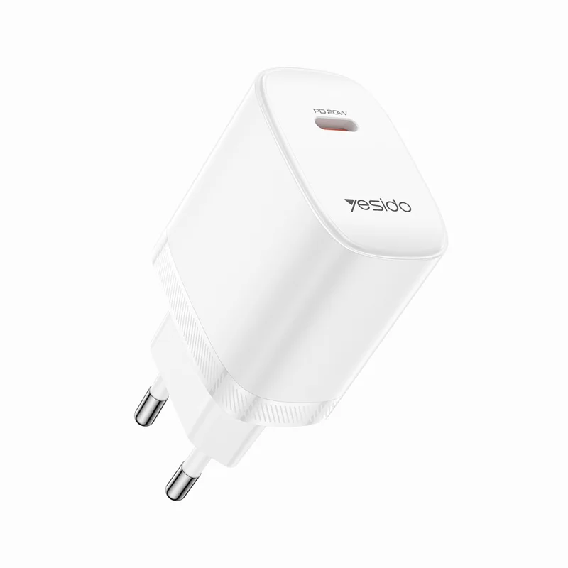 YESIDO YC105 EU Plug PD 20W USB-C Fast Charging Adapter Wall Charger with 1m Type-C Cable for iPhone iPad - White