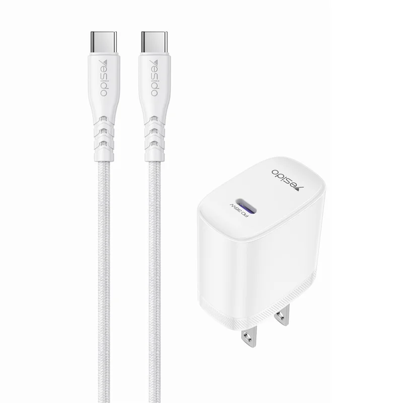 YESIDO YC20U US Plug PD 35W USB-C Wall Charger Fast Charging Adapter with 1m Type-C Cable for Laptop Phone - White