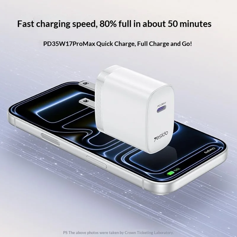 YESIDO YC20U US Plug PD 35W USB-C Wall Charger Fast Charging Adapter with 1m Type-C Cable for Laptop Phone - White