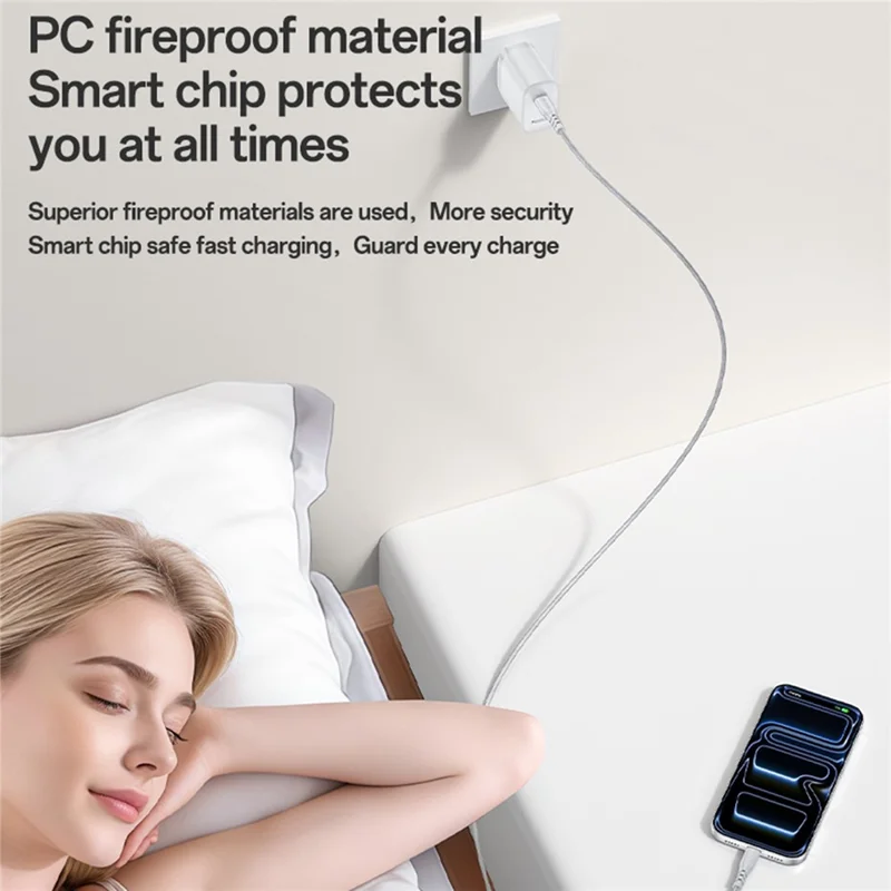 YESIDO YC20U US Plug PD 35W USB-C Wall Charger Fast Charging Adapter with 1m Type-C Cable for Laptop Phone - White