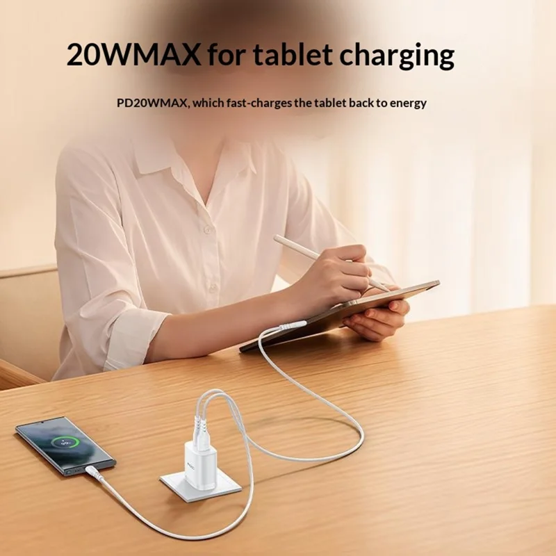 YESIDO YC19U US Plug PD 20W USB-C + QC 18W USB-A Wall Charger Dual Port Fast Charging Adapter with 1m Type-C Cable - White