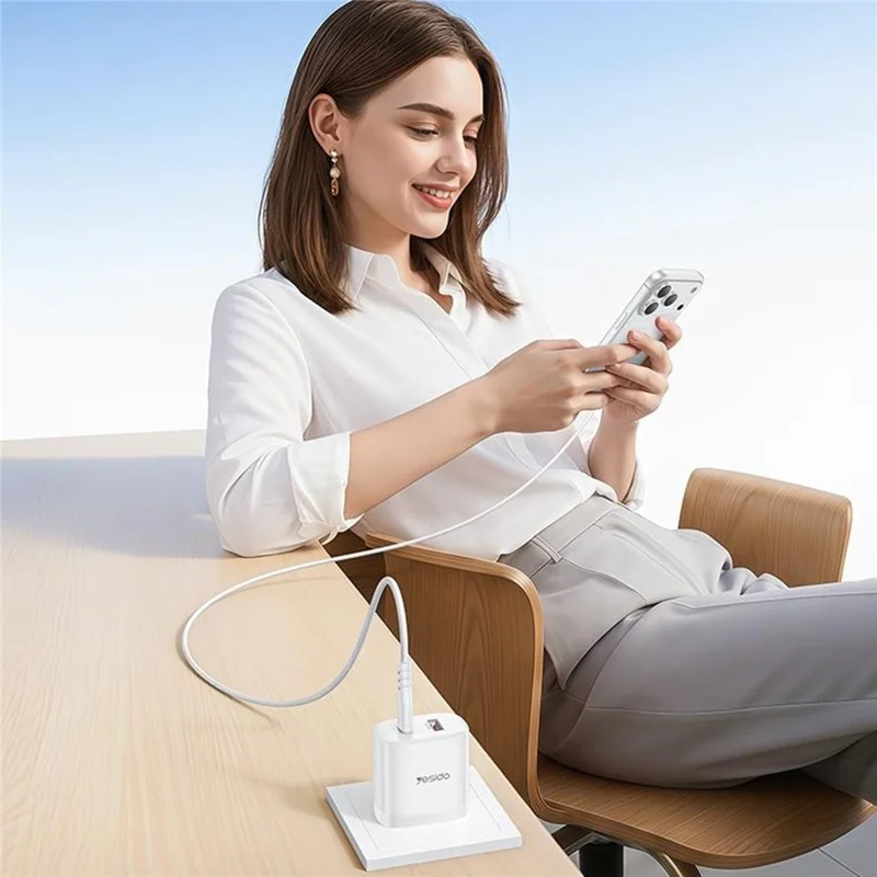 YESIDO YC19U US Plug PD 20W USB-C + QC 18W USB-A Wall Charger Dual Port Fast Charging Adapter with 1m Type-C Cable - White