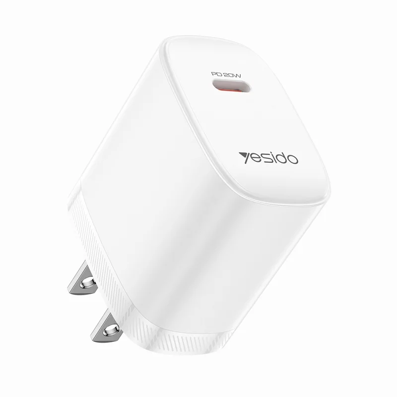 YESIDO YC18U US Plug PD 20W USB-C Fast Charging Adapter Wall Charger with 1m Type-C Cable for iPhone iPad - White