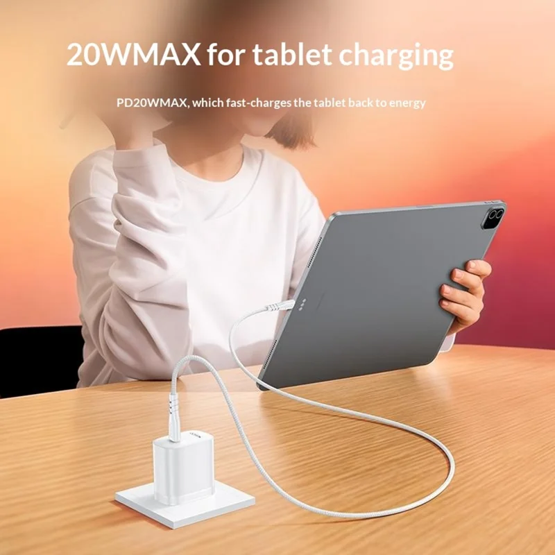 YESIDO YC18U US Plug PD 20W USB-C Fast Charging Adapter Wall Charger with 1m Type-C Cable for iPhone iPad - White