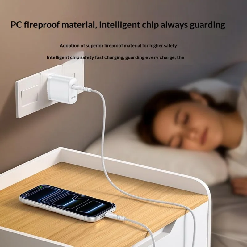 YESIDO YC18U US Plug PD 20W USB-C Fast Charging Adapter Wall Charger with 1m Type-C Cable for iPhone iPad - White