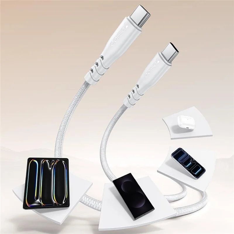 YESIDO YC18U US Plug PD 20W USB-C Fast Charging Adapter Wall Charger with 1m Type-C Cable for iPhone iPad - White