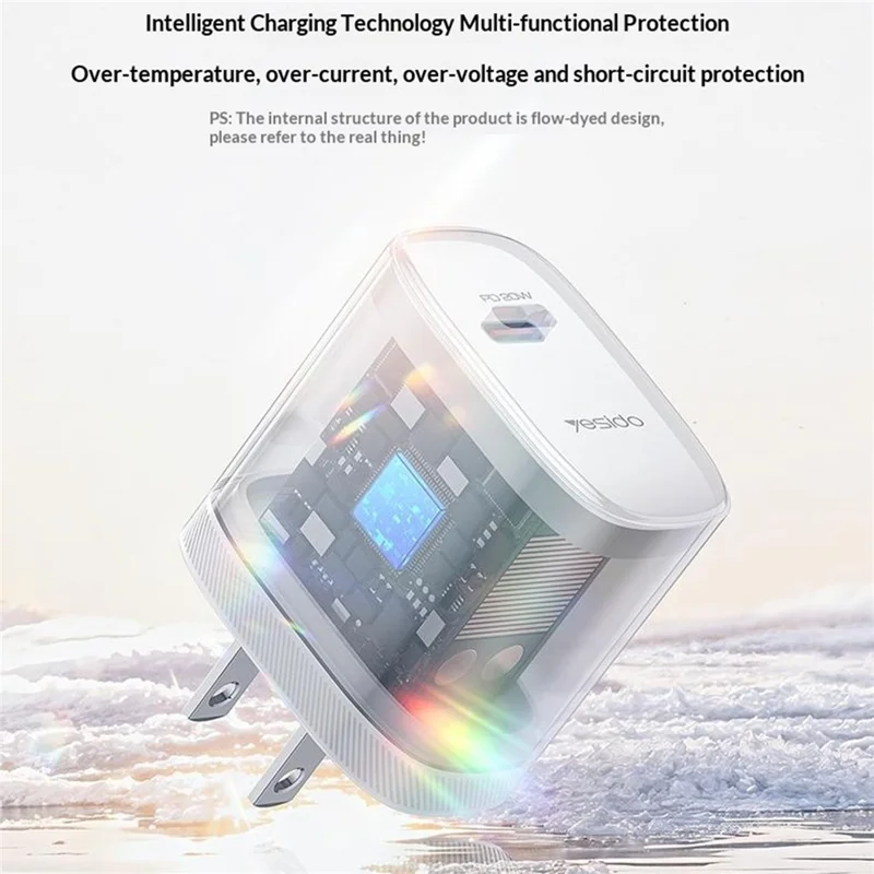 YESIDO YC18U US Plug PD 20W USB-C Fast Charging Adapter Wall Charger with 1m Type-C Cable for iPhone iPad - White