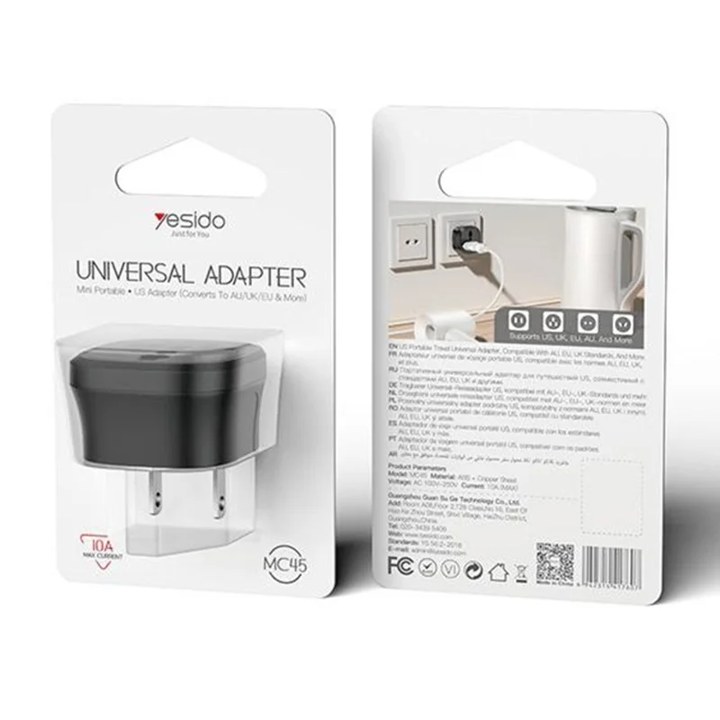 YESIDO MC45 US  /  AU Plug to Universal Socket Global Travel Charge Adapter 10A 100V-250V Converter