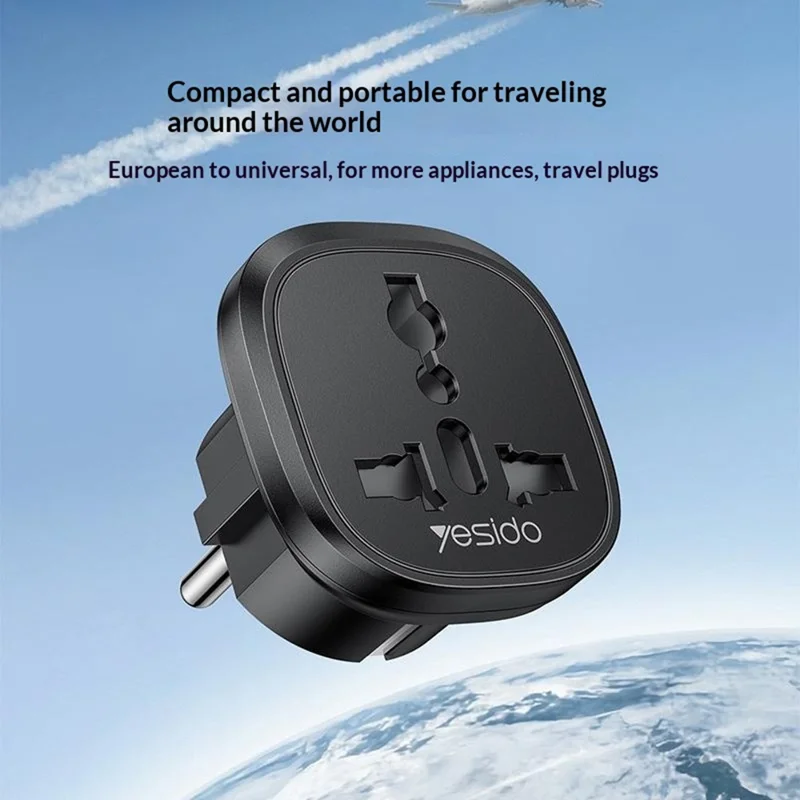 YESIDO MC44 EU Plug to Universal Socket Global Travel Adapter 100V-250V 10A Multi-Country Converter