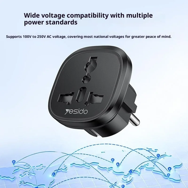 YESIDO MC44 EU Plug to Universal Socket Global Travel Adapter 100V-250V 10A Multi-Country Converter
