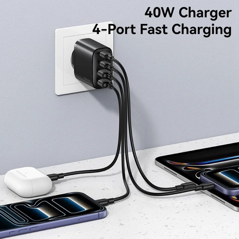 Adaptateur secteur USAMS CC330 T70 2 USB-A + 2 USB-C 4 ports GaN 20 W Chargeur rapide, prise UE - Noir