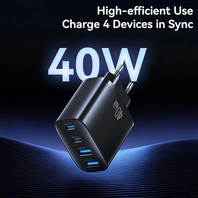 Adaptateur secteur USAMS CC330 T70 2 USB-A + 2 USB-C 4 ports GaN 20 W Chargeur rapide, prise UE - Noir