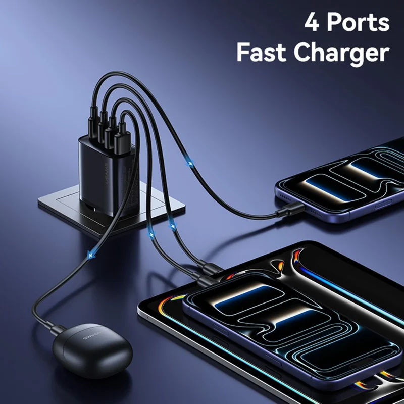 Adaptateur secteur USAMS CC330 T70 2 USB-A + 2 USB-C 4 ports GaN 20 W Chargeur rapide, prise UE - Noir