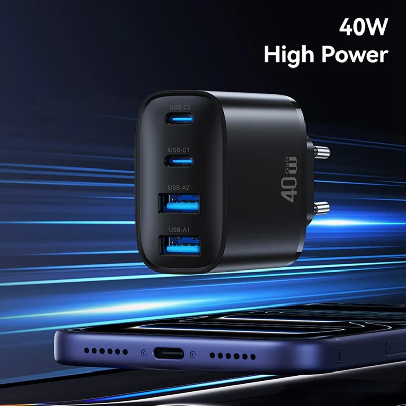Adaptateur secteur USAMS CC330 T70 2 USB-A + 2 USB-C 4 ports GaN 20 W Chargeur rapide, prise UE - Noir