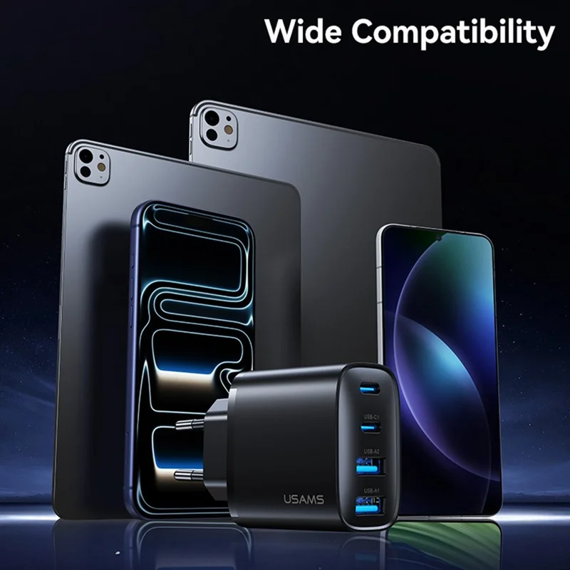 Adaptateur secteur USAMS CC330 T70 2 USB-A + 2 USB-C 4 ports GaN 20 W Chargeur rapide, prise UE - Noir
