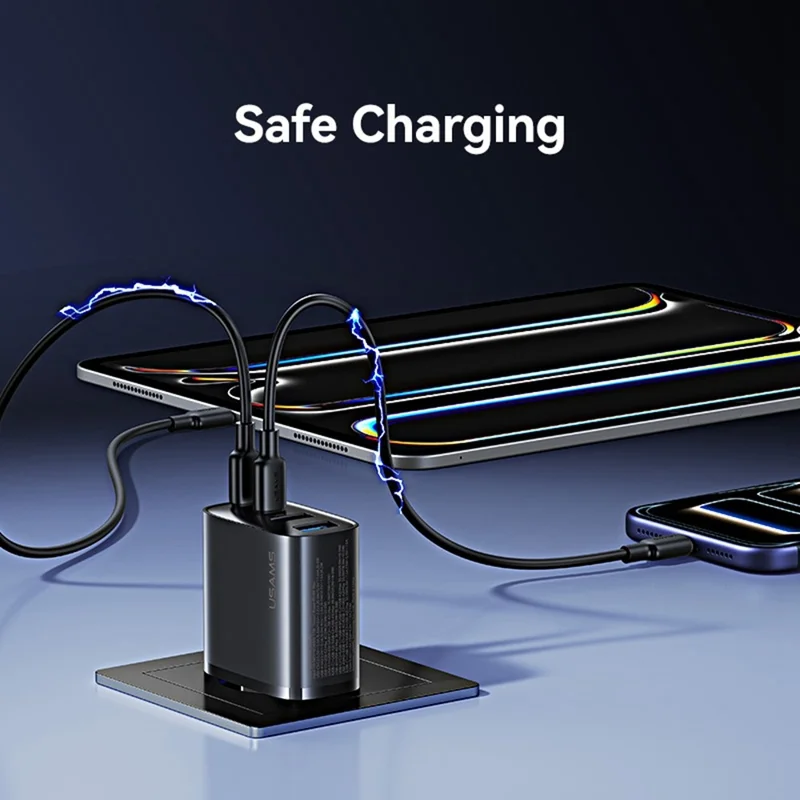 Adaptateur secteur USAMS CC330 T70 2 USB-A + 2 USB-C 4 ports GaN 20 W Chargeur rapide, prise UE - Noir