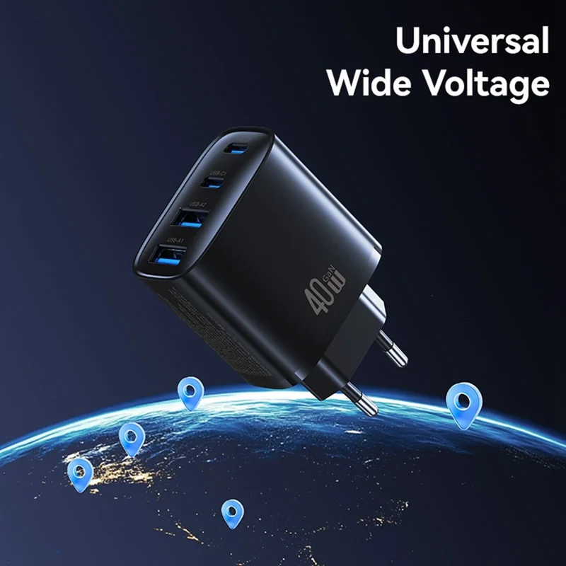 Adaptateur secteur USAMS CC330 T70 2 USB-A + 2 USB-C 4 ports GaN 20 W Chargeur rapide, prise UE - Noir