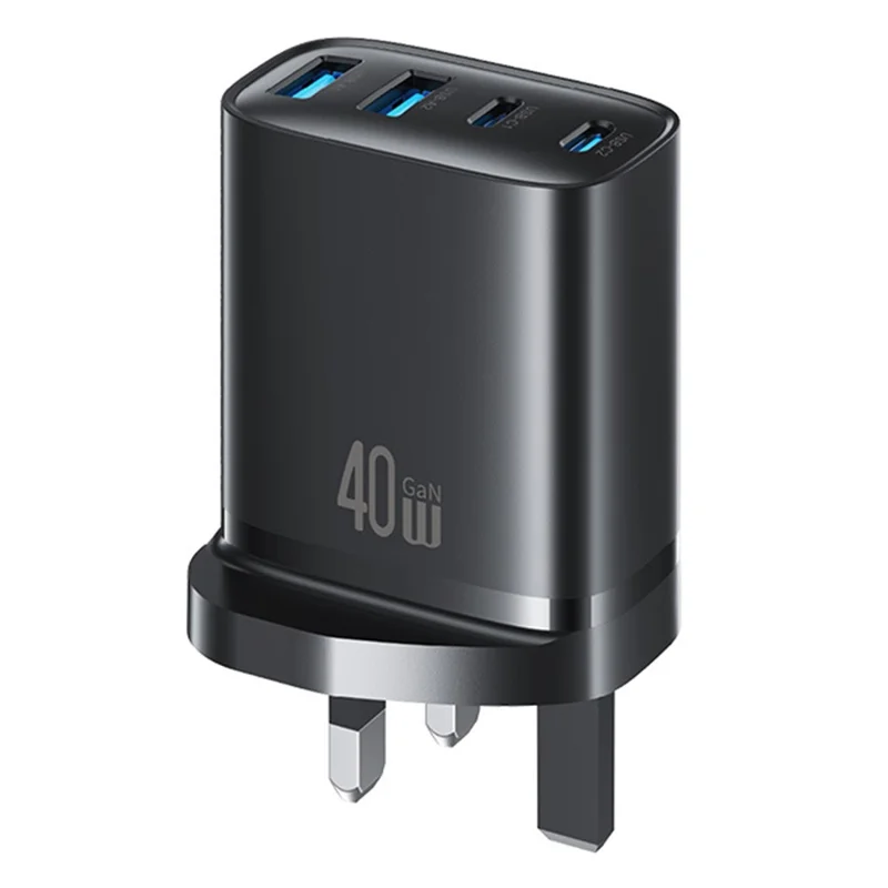 USAMS CC332 T70 2 USB-A + 2 USB-C 4-Port GaN Power Adapter 20W Fast Charger, UK Plug - Black