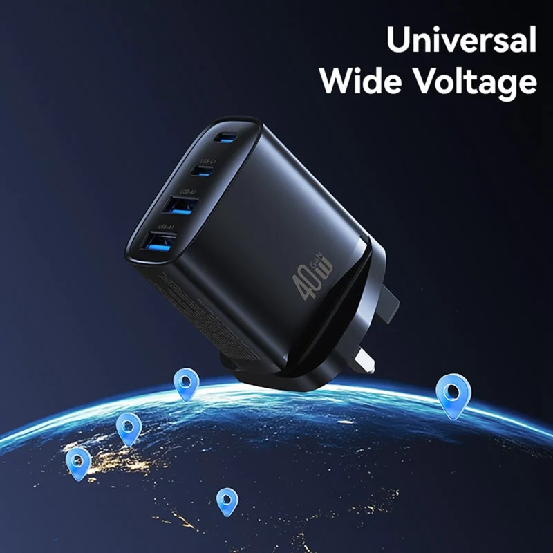 USAMS CC332 T70 2 USB-A + 2 USB-C 4-Port GaN Power Adapter 20W Fast Charger, UK Plug - Black