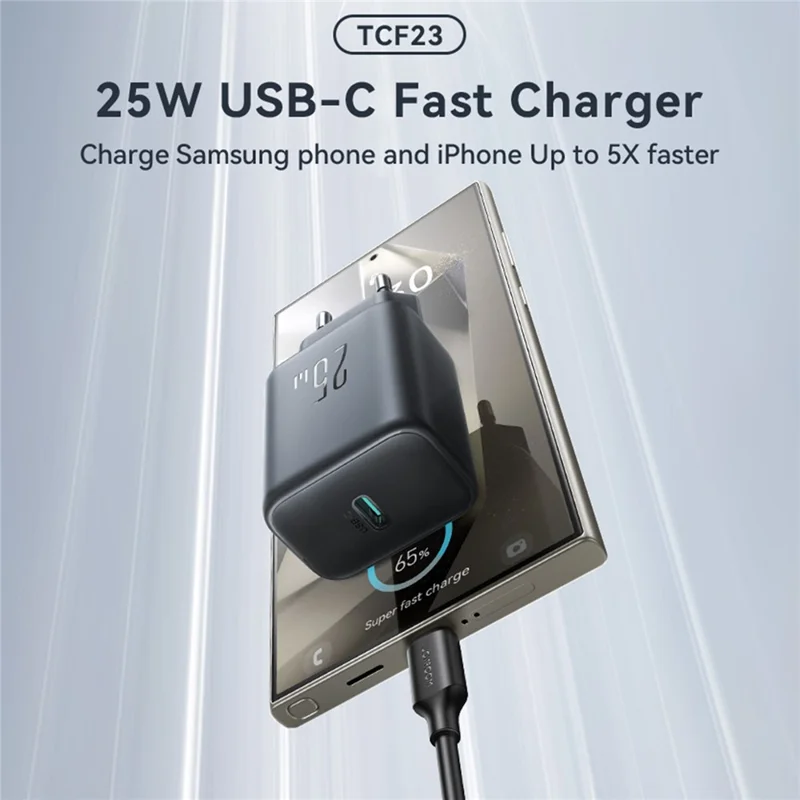 JOYROOM JR-TCF23 Carregador USB-C 25 W com Cabo Tipo-C 1 m, Carregamento Rápido, Tomada UE - Preto