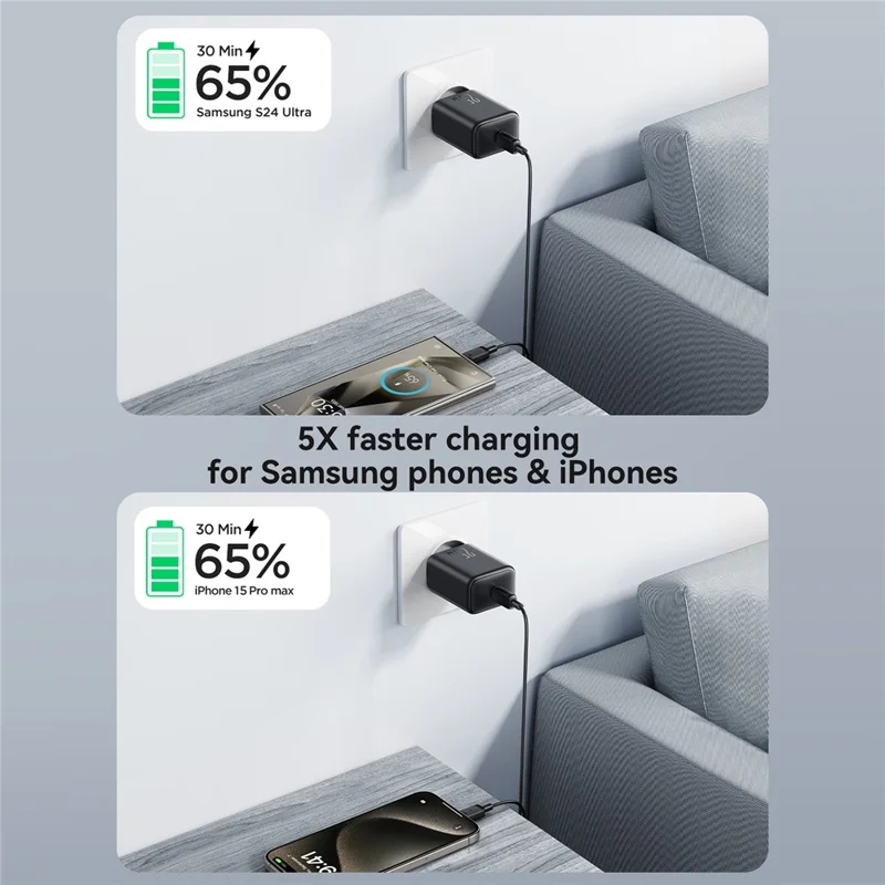 JOYROOM JR-TCF23 Carregador USB-C 25 W com Cabo Tipo-C 1 m, Carregamento Rápido, Tomada UE - Preto