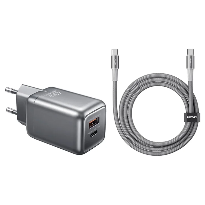 REMAX CA-25 45W Fast Charger Type-C + USB-A GaN Travel Adapter Foldable Charger with 1.2m USB-C Cable, EU Plug - Tarnish