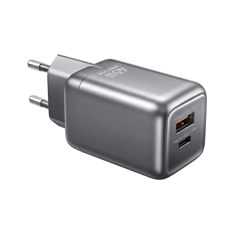 REMAX CA-25 45W Fast Charger Type-C + USB-A GaN Travel Adapter Foldable Charger with 1.2m USB-C Cable, EU Plug - Tarnish