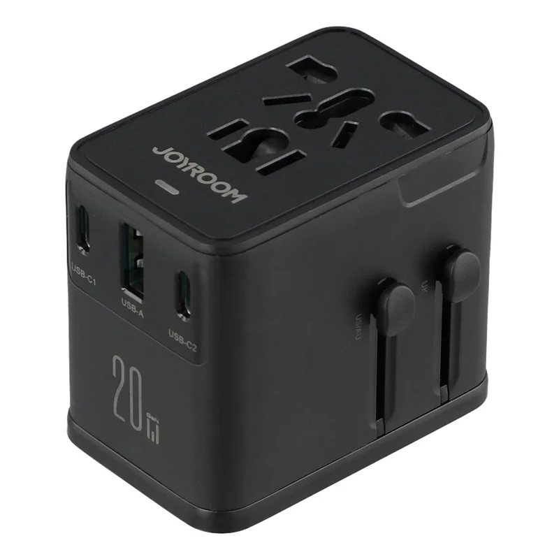 JOYROOM JR-TCW01 20W Universal Travel Adapter 2 USB-C + UBS-A GaN Charger - Black
